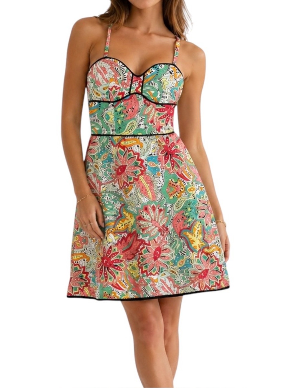 Y2K Nanette Lepore Floral Sundress Size 0 Fit & Flare Colorful Summer Dress Boho